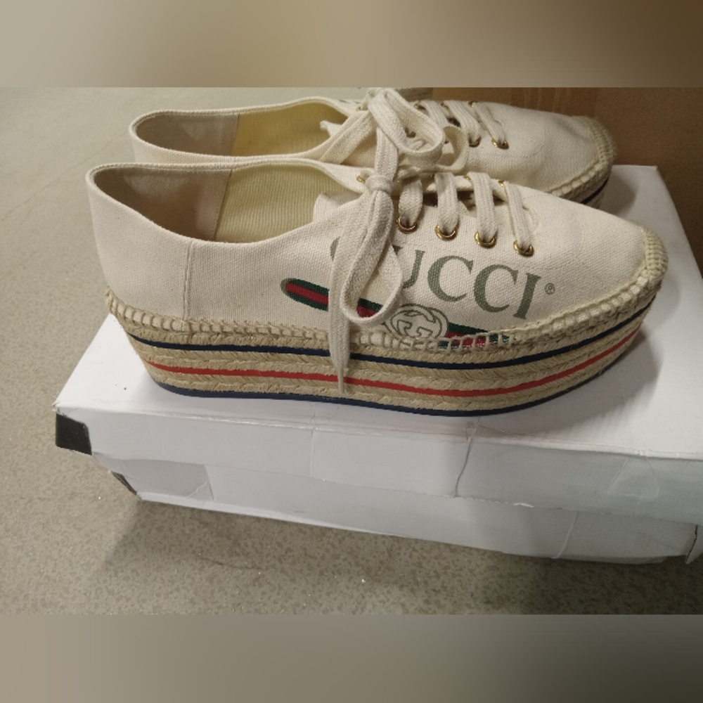 Authentic Gucci Lilabeth Lace Up Espadrilles Size 38 NWOB